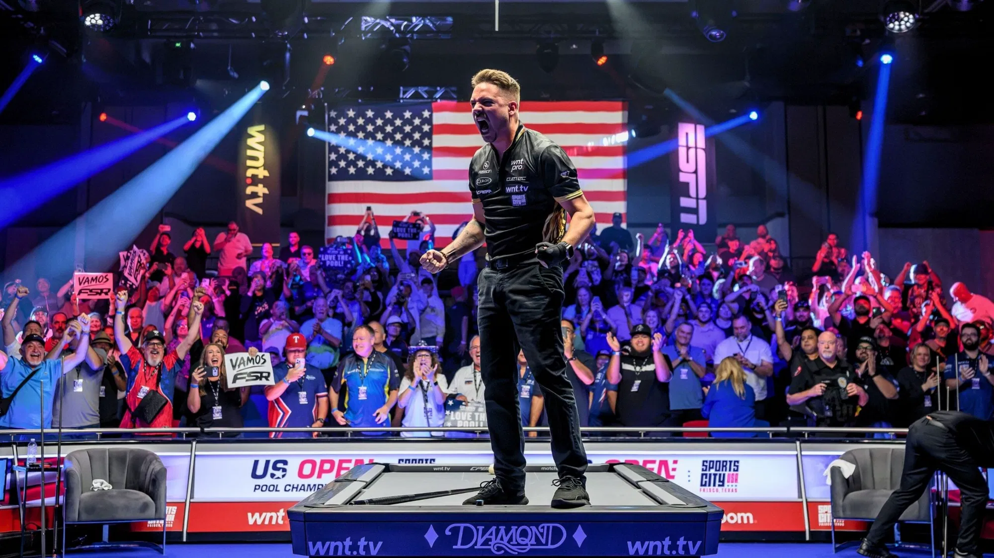 Francisco Sanchez Ruiz celebrates winning the 2026 US Open