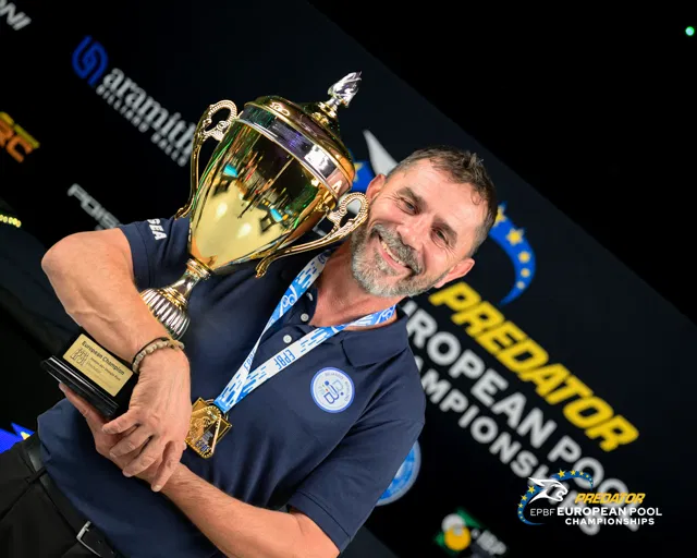 Fabio Petroni after winning the 46-plus European Seniors straight pool title